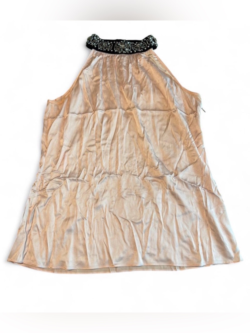Silk Cache Beaded Halter Tank Top in Light Pink and Black